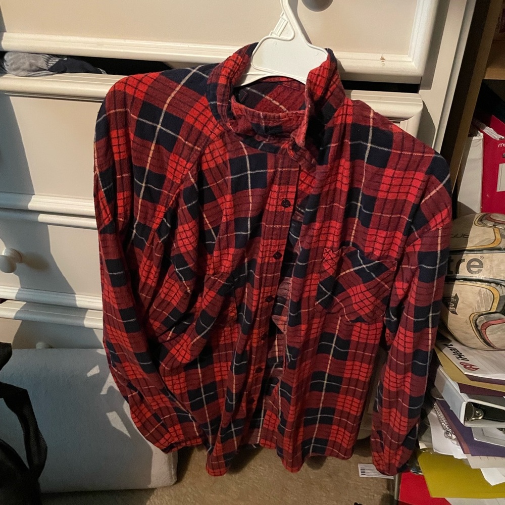 Red and Black Plaid Button-Up Shirt